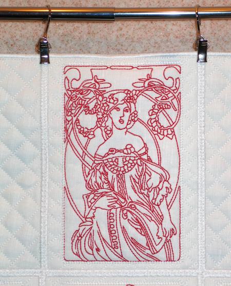 Lady with Flowers Redwork Quilt Blocks image 5