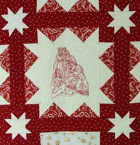 Nativity Redwork Quilt image 19