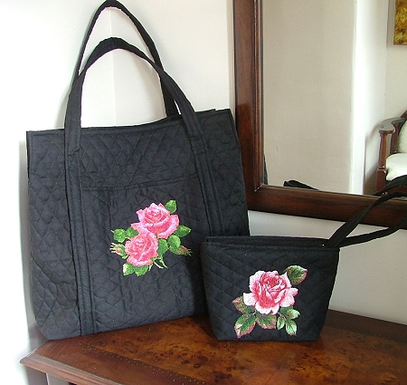 Rose Quilted Tote and Cosmetic Bag image 1
