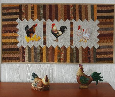 Quilted Wallhanging with Chicken Embroidery image 1