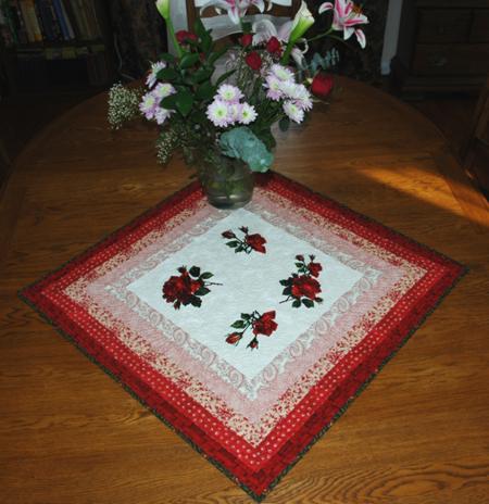 Quilted Tabletopper with Rose Embroidery image 1