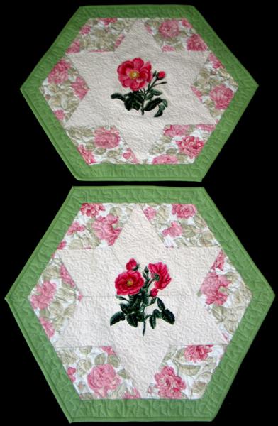 Hexagonal Quilted Table Toppers with Rose Embroidery image 1