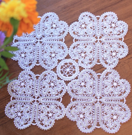 Freestanding Battenberg Lace Square Dance Doily image 1