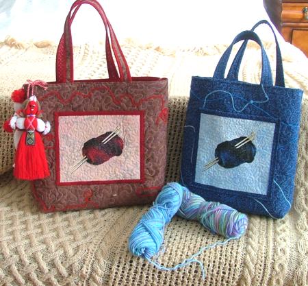 Quilted Knitter's Totes with Embroidery image 1