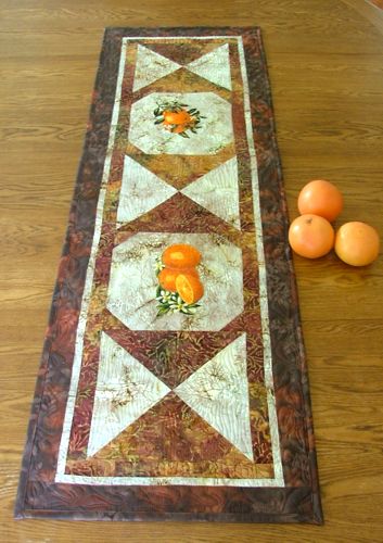 Quilted Tablerunner with Orange Embroidery image 1