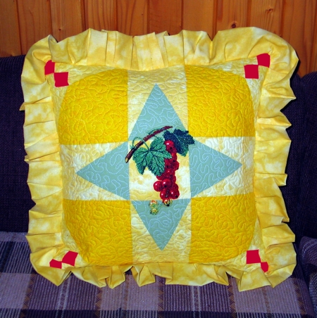 Quilted Cushion with Red Currant Embroidery image 1