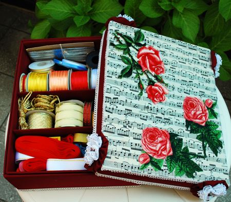 Ribbon and Trim Bobbin Organizer with Embroidered Cover image 1