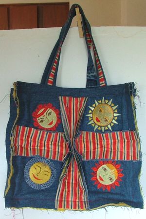 Fray-Edged Tote Bag with Sun Embroidery image 16