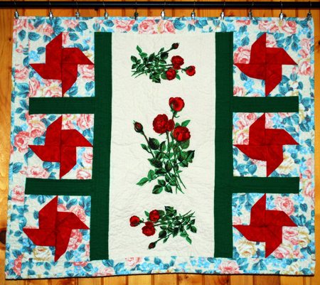 Quilted Rose Wall Hanging with 3D Windmills image 1