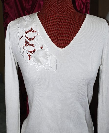 Wild Rose Cutwork Lace on a Knit Sweater image 1