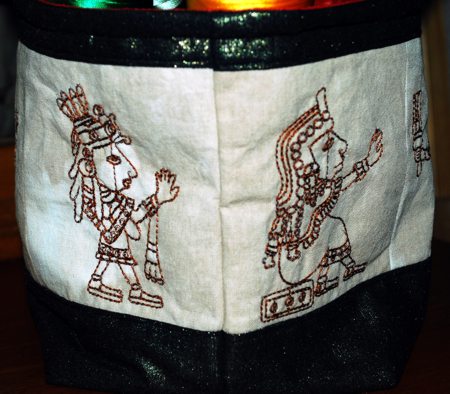 Craft Basket with Mayan Art Redwork Embroidery image 19