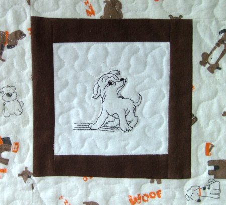 Baby Quilt with Redwork Puppy Embroidery image 14