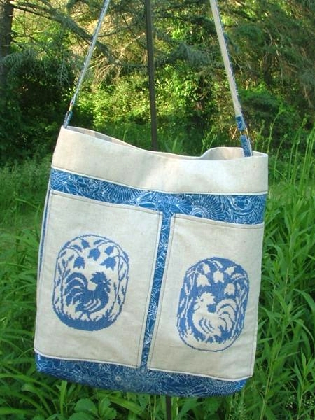 Blue Rooster Handbag with Shoulder Strap image 1
