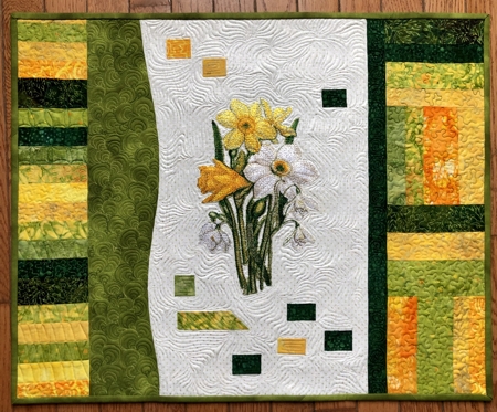 Springtime Quilt with Daffodil Embroidery image 1
