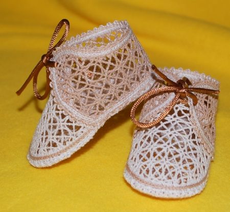 FSL Battenberg Lace Christening Booties Set image 1