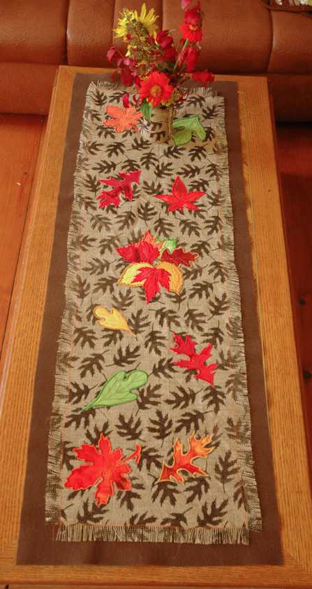 Burlap Table Runner with Applique Leaves image 1