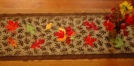 Burlap Table Runner with Applique Leaves image 4