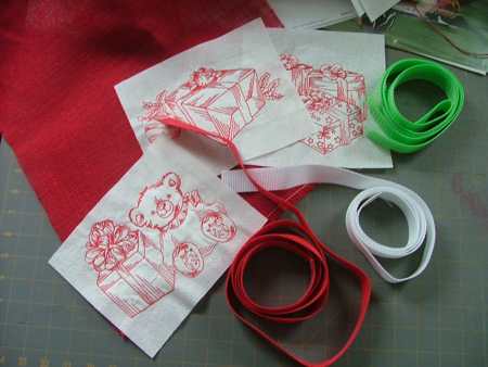 Holiday Gift Bags with Redwork Embroidery image 2