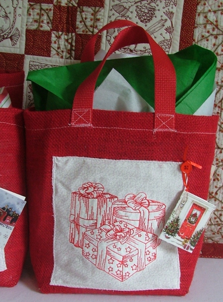 Holiday Gift Bags with Redwork Embroidery image 6