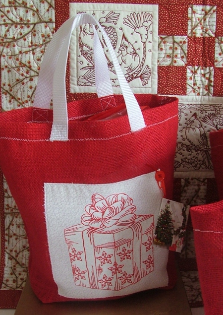 Holiday Gift Bags with Redwork Embroidery image 8