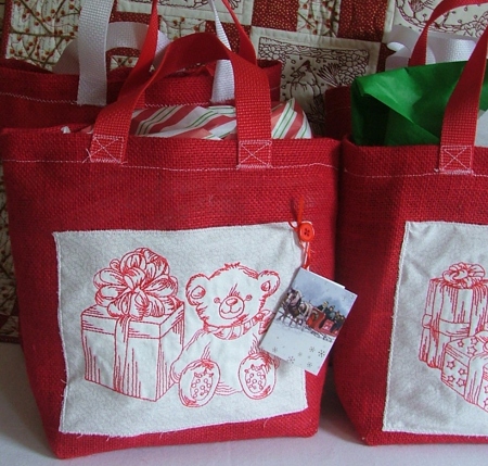 Holiday Gift Bags with Redwork Embroidery image 7