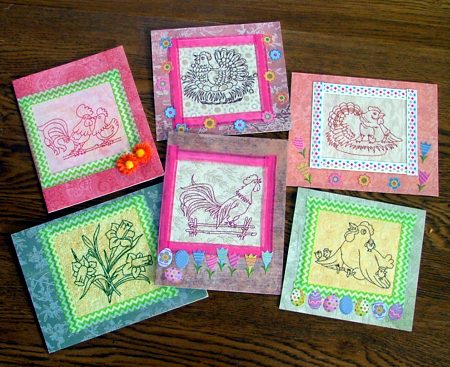 Easter-Themed Greeting Cards with Redwork Embroidery image 1