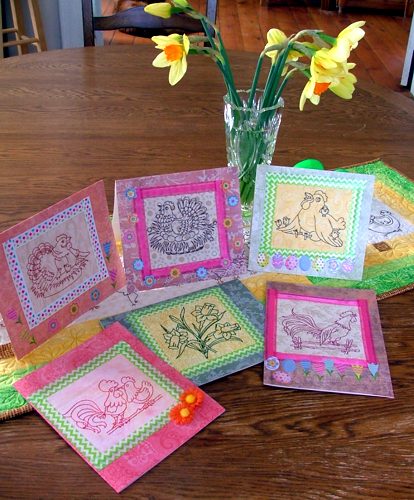 Easter-Themed Greeting Cards with Redwork Embroidery image 16