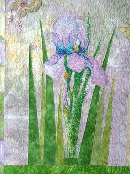 Art Quilt with Iris and Butterfly Embroidery image 3