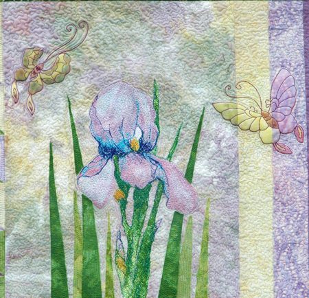 Art Quilt with Iris and Butterfly Embroidery image 8