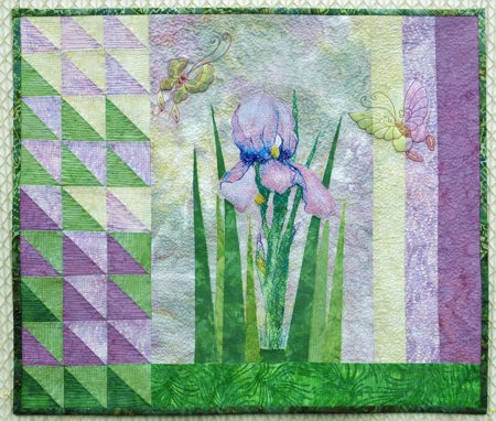 Art Quilt with Iris and Butterfly Embroidery image 9