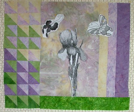 Art Quilt with Iris and Butterfly Embroidery image 2