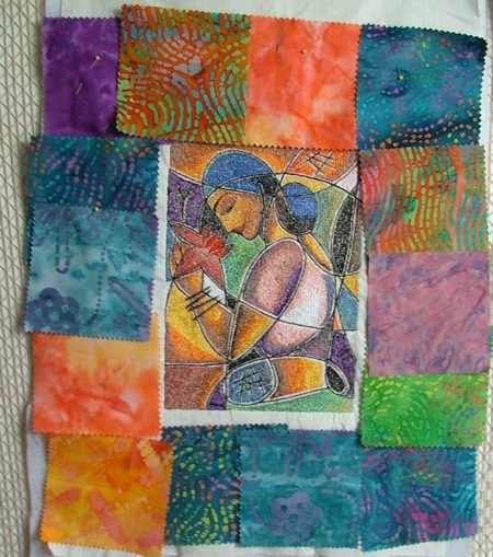 Stained-Glass Girl with Lotus Quilted Wall Hanging image 4