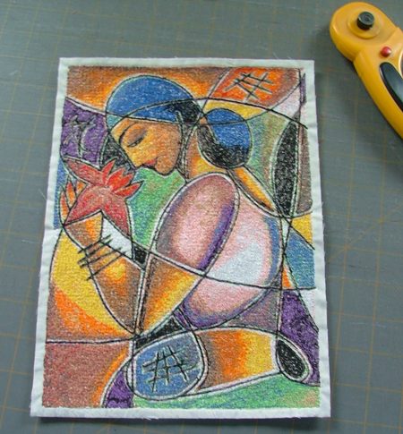 Stained-Glass Girl with Lotus Quilted Wall Hanging image 3