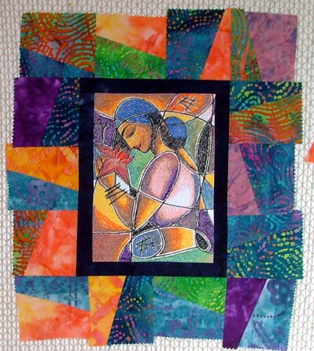 Stained-Glass Girl with Lotus Quilted Wall Hanging image 7