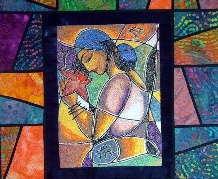 Stained-Glass Girl with Lotus Quilted Wall Hanging image 8
