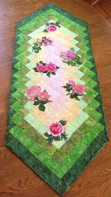 Roses for Moma Quilted Table Runner with Rose Embroidery image 1