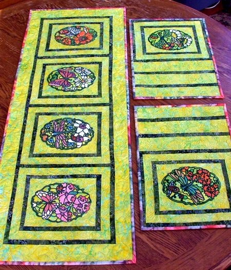 Quilted Table Runner and Placemats with Spring Themed Embroidery image 1