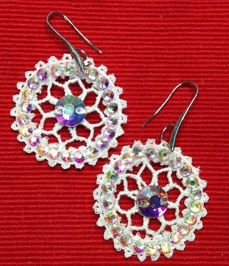 Freestanding Battenberg Lace Wheel of Fortune Earring Set image 1