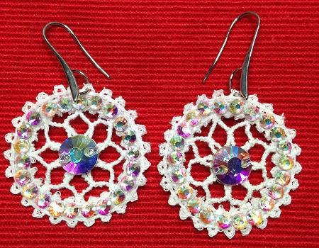 Freestanding Battenberg Lace Wheel of Fortune Earring Set image 4