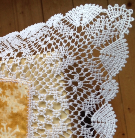 Freestanding Bobbin Lace Square Doily with Fabric Insert image 2