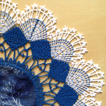 2-Color Freestanding Bobbin Lace Round Doily with Fabric Insert image 2