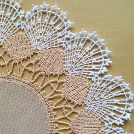 2-Color Freestanding Bobbin Lace Round Doily with Fabric Insert image 5