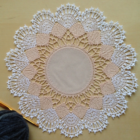 2-Color Freestanding Bobbin Lace Round Doily with Fabric Insert image 3