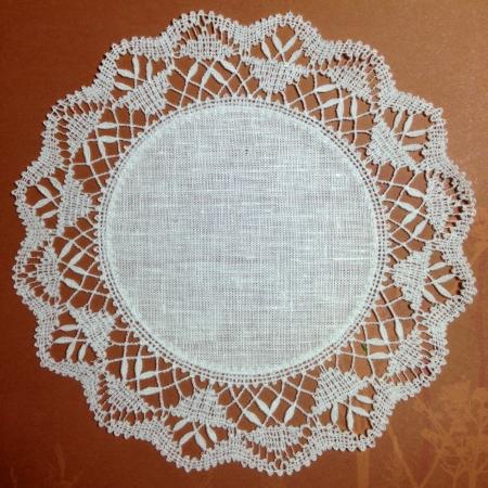 Freestanding Bobbin Lace Round Doily with Fabric Center image 1