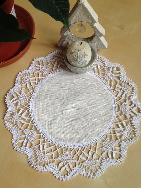 Freestanding Bobbin Lace Round Doily with Fabric Center image 2