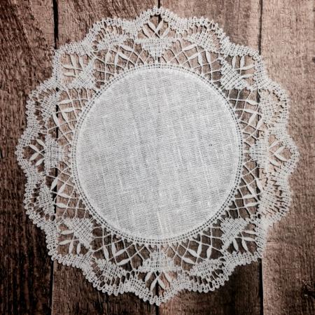 Freestanding Bobbin Lace Round Doily with Fabric Center image 4