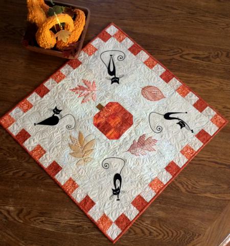 Cats and Leaves Quilted Table Topper