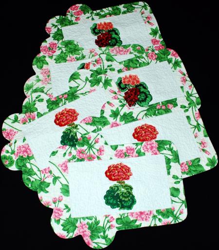 Floral Table Mats with Geranium Embroidery image 1