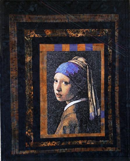 "Girl with a Pearl Earring" in a Quilted Frame image 1