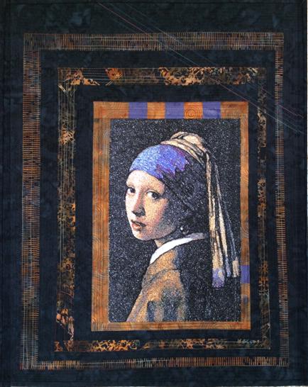 "Girl with a Pearl Earring" in a Quilted Frame image 4